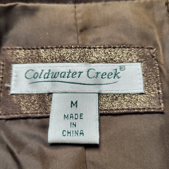 Coldwater Creek Brown Gold Shimmer Suede Leather Zip Up Western Jacket Size Med - Picture 10 of 12